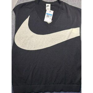 Nike Mens Black V-Neck Sweater Vest With Large White Swoosh Logo Size M Polyeste